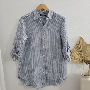 NWT | Medium | Linen Lauren by Ralph Lauren Button Up Button Down striped shirt